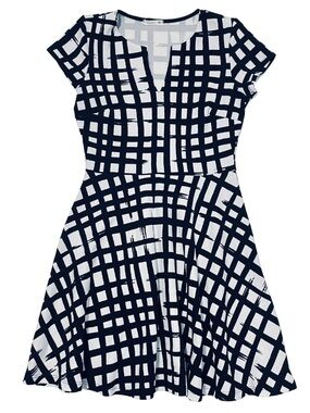 Soprano Black White Fit & Flare Dress S Abstract Windowpane Stretch Made USA